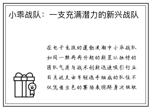小乖战队：一支充满潜力的新兴战队