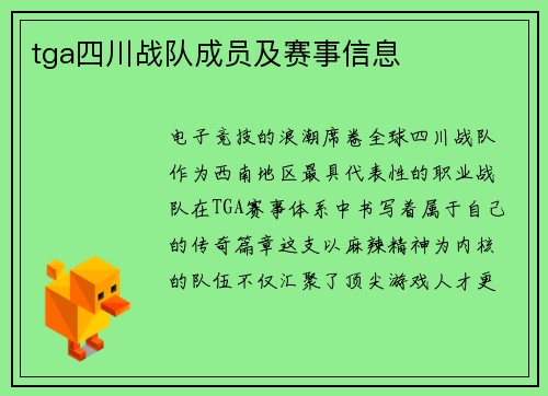 tga四川战队成员及赛事信息